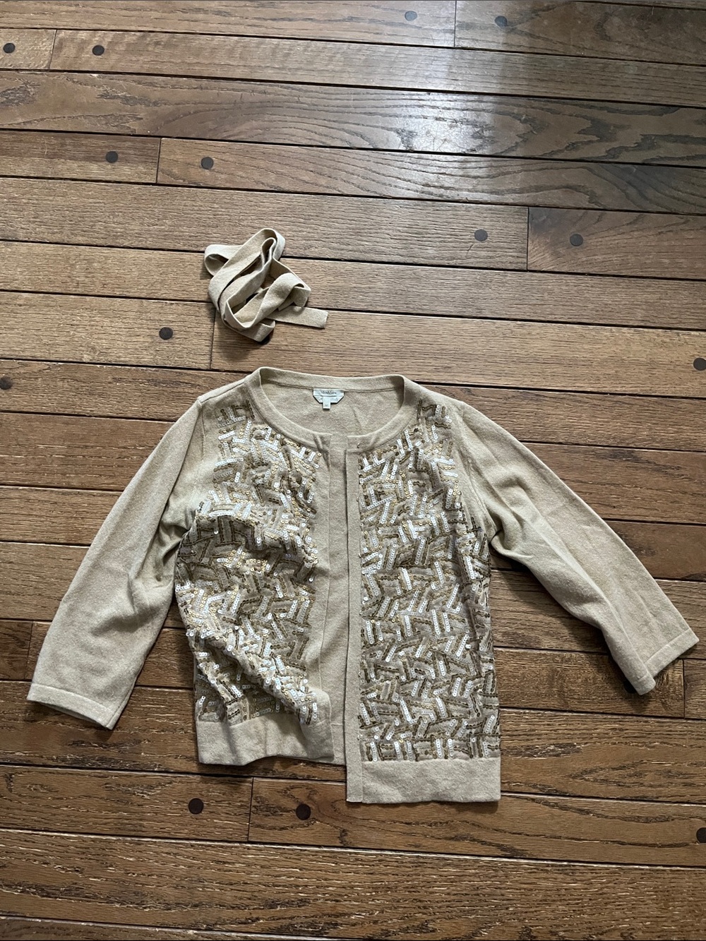 MaxMara Beige Cream Sequin-Embellished Knit Cardigan